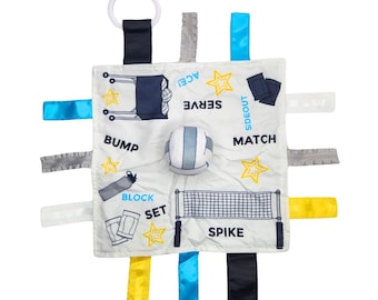 Volleyball Lovey: Sensory Plush Tag Blanket, Stroller Toy
