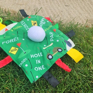 Baby Jack & Co 10x10” Golf Sports Lovey Sensory Plush Blanket - Tag Toys - Baby Stroller Toy - Perfect MVP Baby Ball Toy - Baby Sports Gift