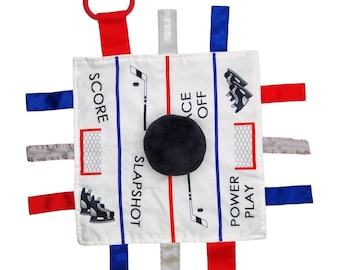 Hockey Lovey Sensory Blanket: Baby Sports Tag Toy with Clip