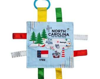North Carolina Sensory Crinkle Square Toy: State Facts Travel Tag