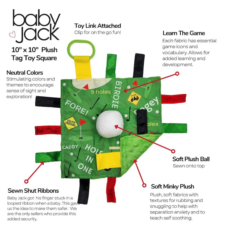Golf Lovey Sensory Blanket: Baby Jack & Co. Sports Tag Toy image 5
