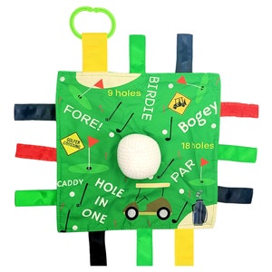 Baby Jack & Co 10x10” Golf Sports Lovey Sensory Plush Blanket - Tag Toys - Baby Stroller Toy - Perfect MVP Baby Ball Toy - Baby Sports Gift