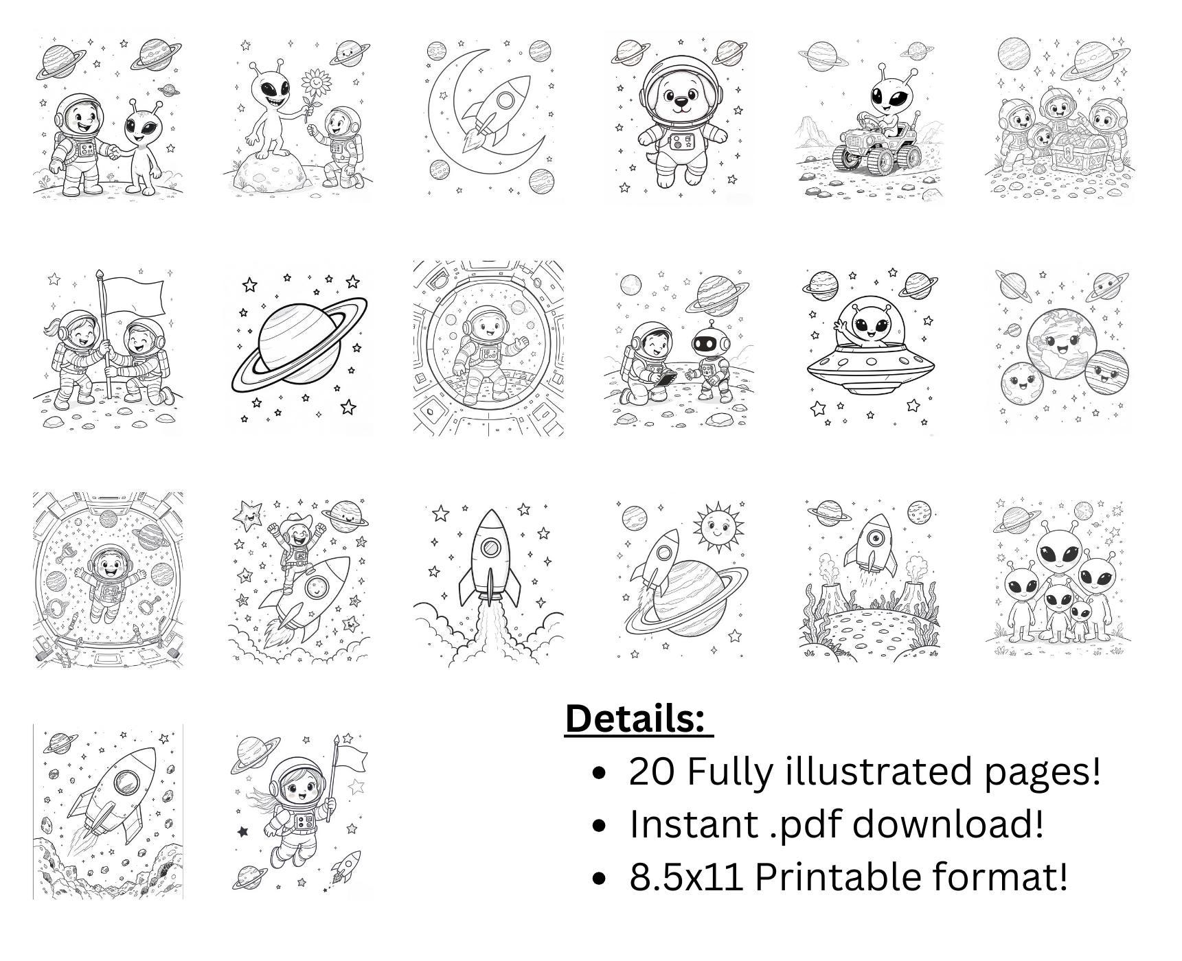 Space Adventures Kids Coloring Book | Printable Outer Space Coloring ...