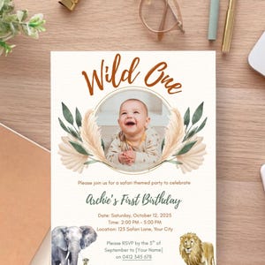 Invitación de cumpleaños de Safari Wild One: Plantilla editable de Canva (Descarga digital)