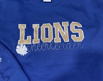 Sudadera de animadora personalizada con nombre / Cuello redondo con apliques de purpurina bordados / Regalo de espíritu de equipo