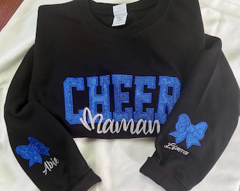 Custom Glitter Cheer Mom Sweatshirt | Personalized Embroidered Crewneck | Cheer Team Spirit Gift