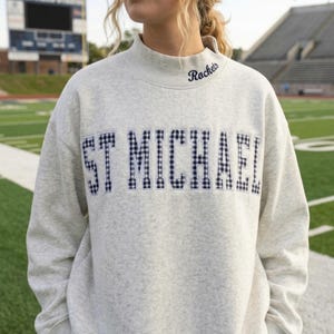 Personalized Embroidered Appliqué Game Day Mockneck | Custom College Team Mascot Sweatshirt