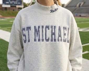 Personalized Embroidered Appliqué Game Day Mockneck | Custom College Team Mascot Sweatshirt