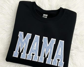 Custom Embroidered Gingham Appliqué Sweatshirt | Personalized Name Crewneck | Mother's Day Christmas gift  for Her