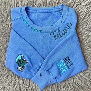 Custom Navy Embroidered Sweatshirt | Distressed College Crewneck | Vintage Game Day Gift