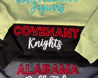 Embroidered College Sweatshirt, Custom School Name Crewneck, Personalized Team Spirit Pullover