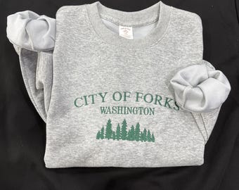 Sudadera con capucha bordada de la ciudad de Forks, Washington, camiseta con el bosque del noroeste del Pacífico