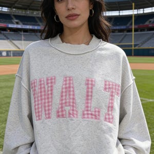 OVERSIZE Personalized Embroidered Gingham Appliqué Game Day Collar Mockneck | Custom College Team Mascot Sweatshirt