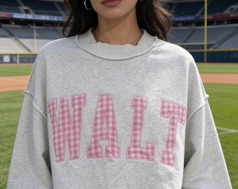 OVERSIZE Personalized Embroidered Gingham Appliqué Game Day Collar Mockneck | Custom College Team Mascot Sweatshirt