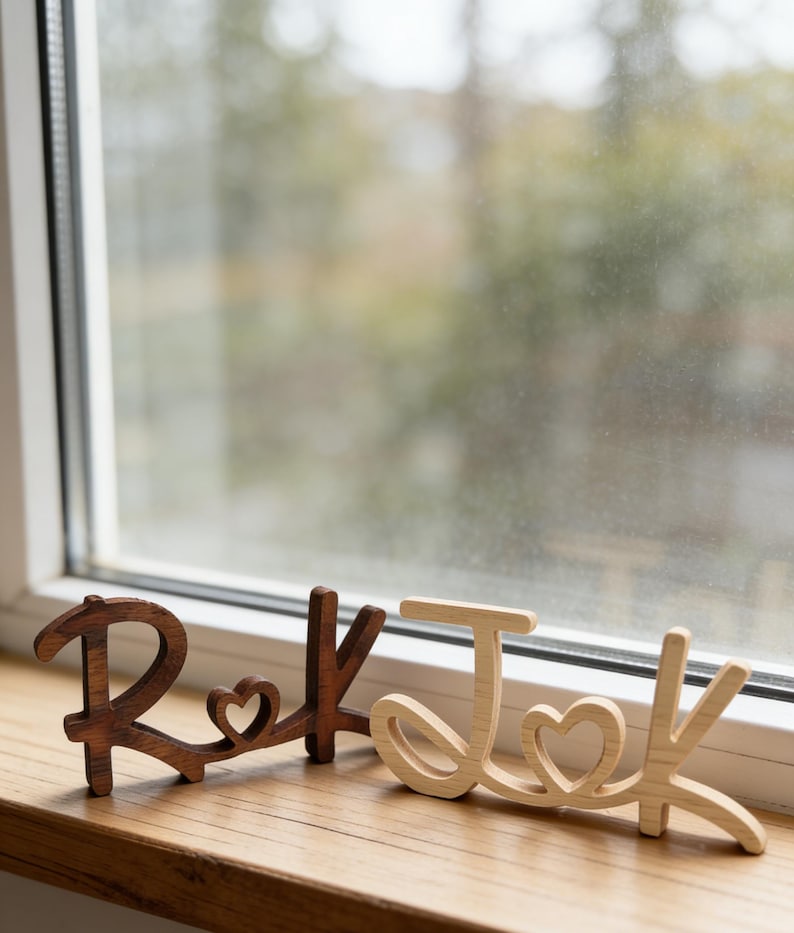Letrero con iniciales de pareja / Letrero de madera personalizado con nombre / Regalo de San Valentín o de boda imagen 2