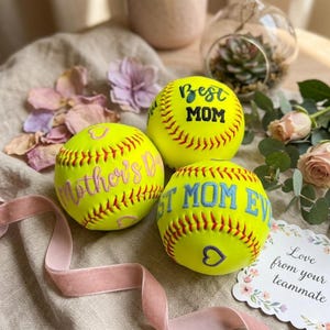 Personalized Embroidered Softball & Baseball | Mom Keepsake Ball | Mothers Day Gift from Kids