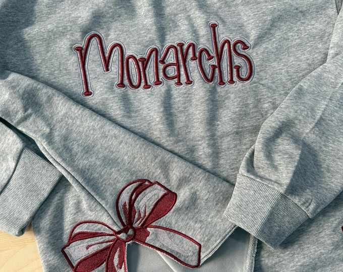 Custom Cropped Puff Embroidered Sweatshirt with Side Bow | School Spiritwear Pullover | Personalized Team Gift