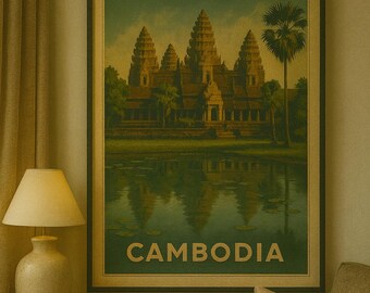 Angkor Wat reseaffisch: Vintage Kambodja tempelkonst