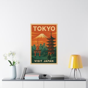 affiche de voyage vintage, impression d&#39;art de Tokyo, décoration murale visite du Japon, décoration d&#39;intérieur asiatique, cadeau sur le thème du voyage