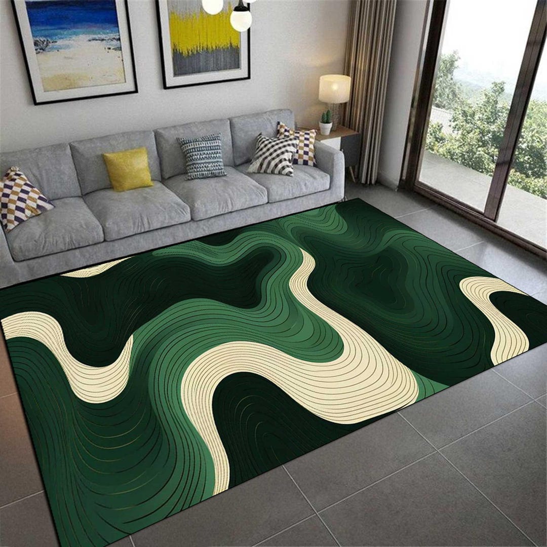Green Abstract Wavy Area Rug, Minimalist Home Decor, Non-slip - Etsy