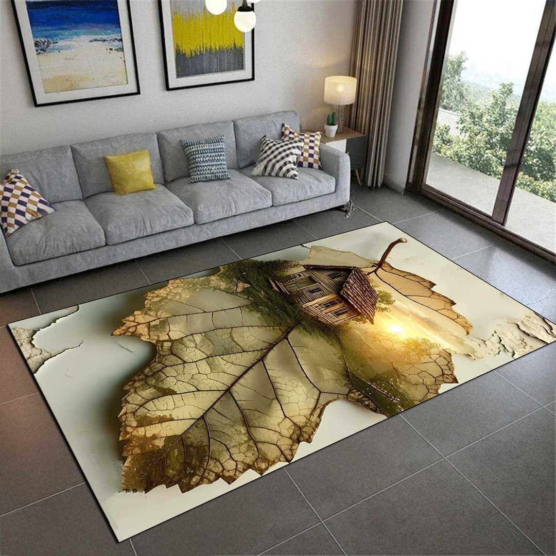 Rustic Leaf Print Rug, Cottagecore Home Decor, Non-slip Rug - Etsy