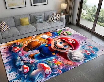 Colorful Gaming Rug, Cartoon Video Game Decor, Non-Slip Kids Rug