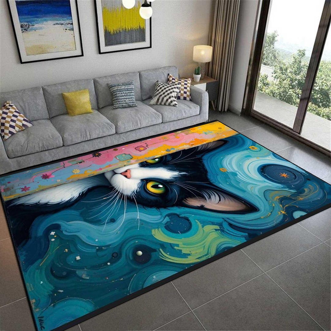 Cosmic Cat Rug, Starry Universe, Machine Washable - Etsy