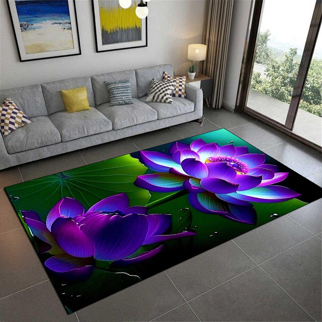 Modern Rug Lotus Rug 3D Lotus Flower Rug, Colorful Floral Print, Non-slip Polyester - Etsy