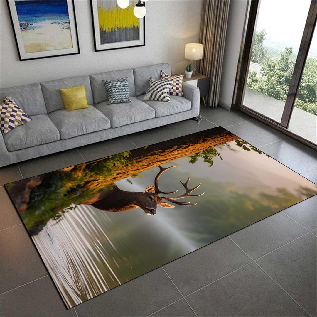 Deer Forest Rug, Rustic Wildlife Home Decor, Non-slip, Washable - Etsy