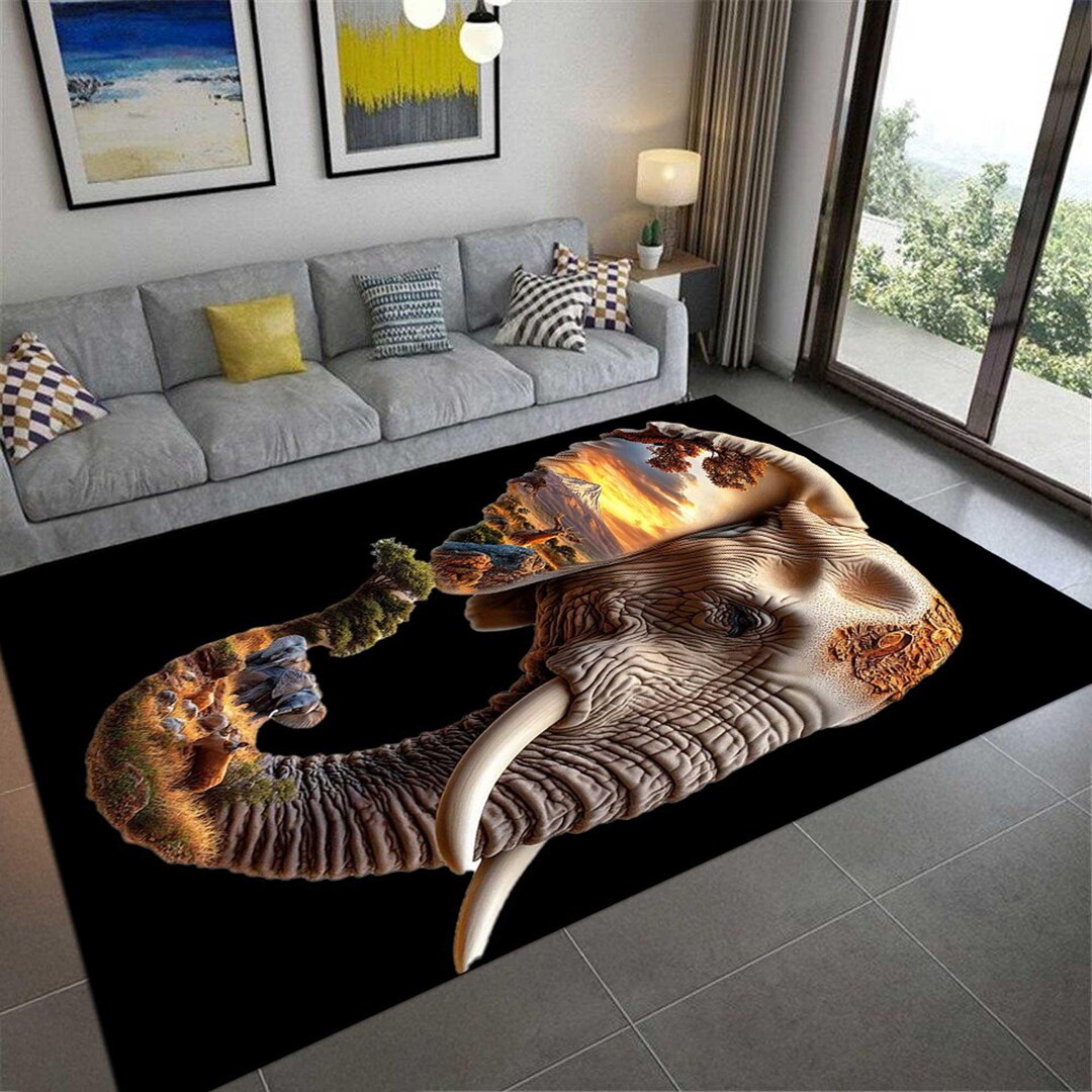 3D Elephant Art Rug, Wildlife Digital Print, Non-slip Decor - Etsy