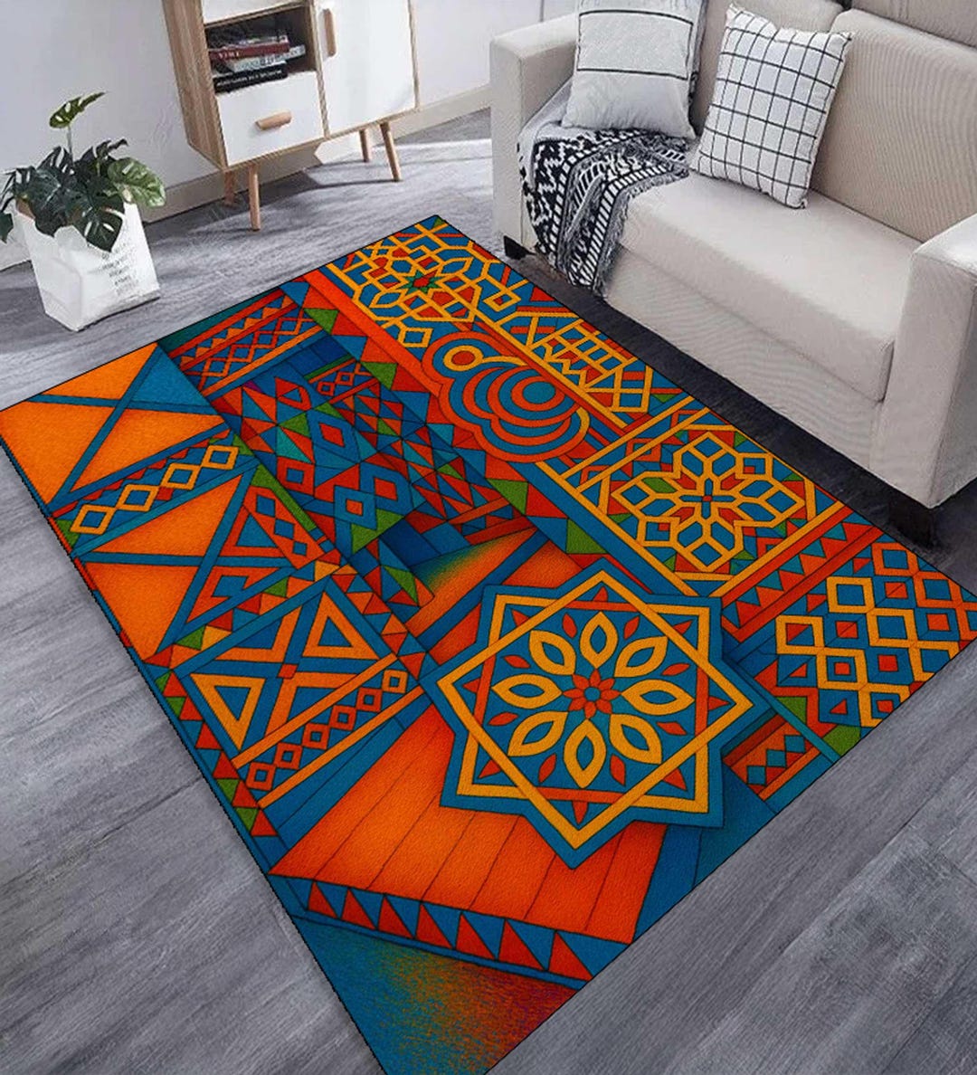 Colorful Geometric Area Rug,boho Pattern Rug,modern Abstract Floor Mat ...