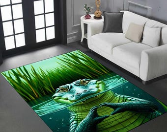Tapis drôle en alligator, art animalier 3D, décoration antidérapante