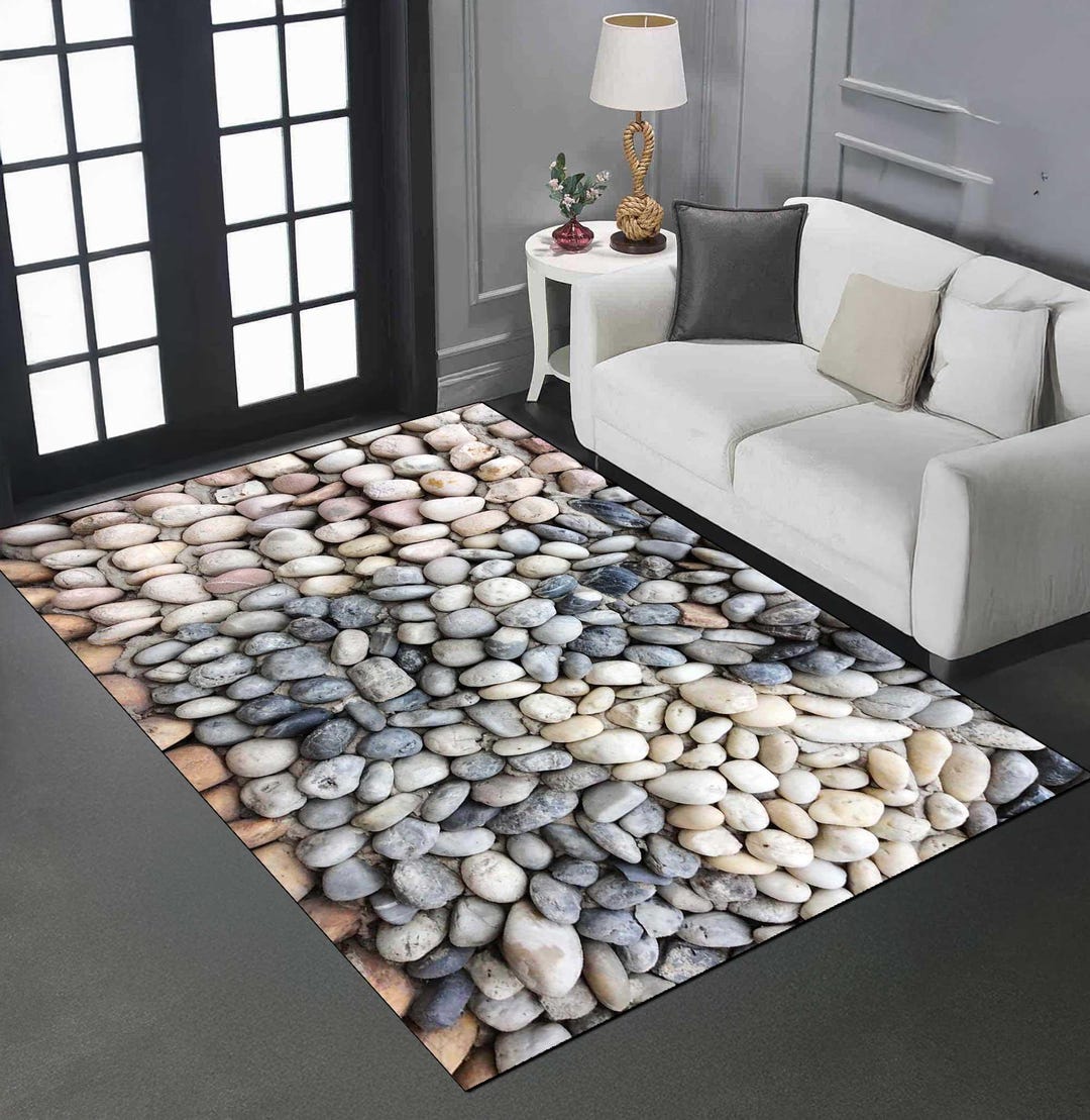 Zen Stone Pebble Rug: Non-slip, Machine Washable Decor - Etsy