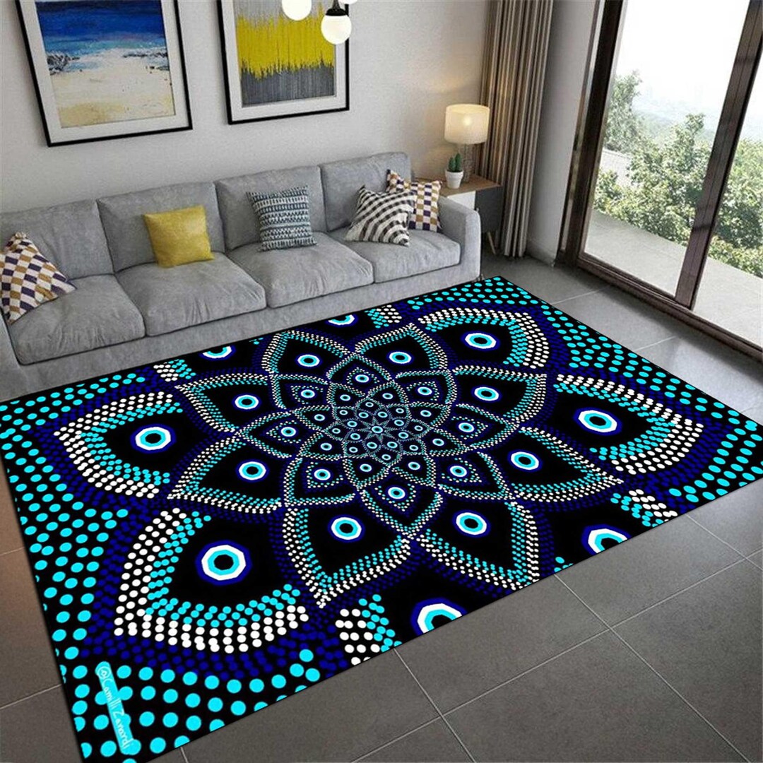 Mandala Rug Design Blue Mandala Rug, Boho Floor Art, Non-slip Decor (digital Download) - Etsy