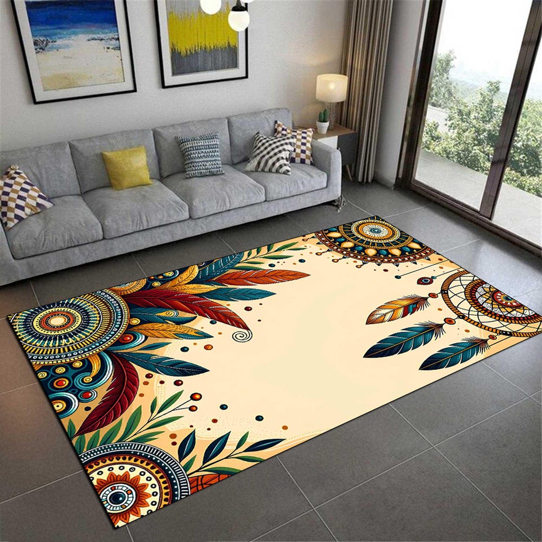 Boho Dreamcatcher Area Rug, Mandala Feather Design, Non-slip - Etsy