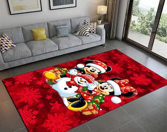 Xmas Home Decor Rug,Nursey Floor Mat Red Christmas Rug,Christmas Gift Idea Rug,Cartoon , Non-Slip, Machine Washable Decor, Custom Rug