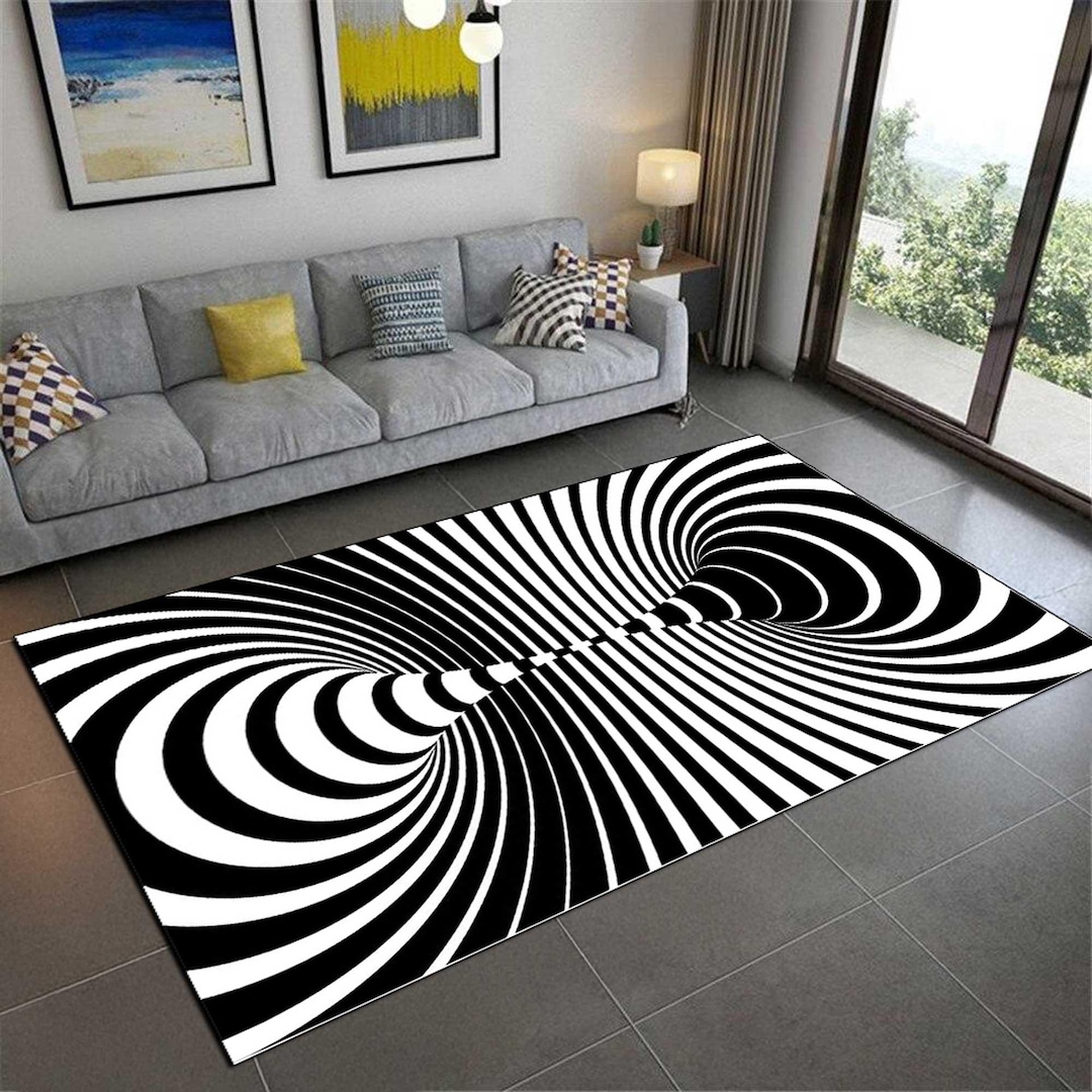 3D Optical Illusion Rug, Black and White Spiral, Modern Trippy Decor - Etsy