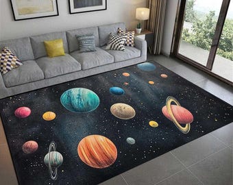 Alfombra infantil del sistema solar, estampado de planetas galácticos, lavable a máquina.