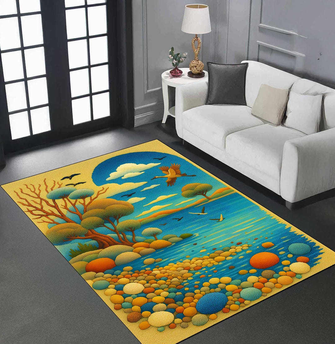 Colorful Abstract Art Rug, Fantasy Landscape Rug,vibrant Tree Birds ...