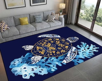 Zeeschildpaddenkleed, kustoceaandecor, antislip, machinewasbaar