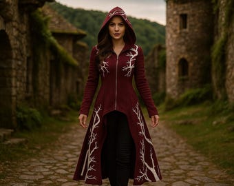 中世魔女ハロウィンコスチューム、フード付きルネッサンスゴシックドレス、ルネッサンスフェア魔女ドレス、ヴァンパイアコスプレコスチューム、LARPハロウィン衣装