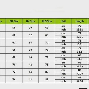 May include: A size chart with measurements in inches and centimeters. The chart includes sizes from S to 5XL, with corresponding US, EU, UK, and RUS sizes. Measurements for length, bust, and sleeve are also provided.
