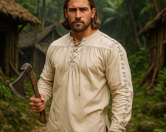 Viking Cosplay Ren Faire Tunic, Medieval Larp Knight Tunic, Aesthetic Costume Shirt, Pirate Tunic for Renaissance Fair, Retro Shirt for Mens
