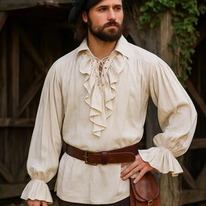 Renaissance Pirate Viking Tunic, Medieval Men's Retro Shirt, Ren Faire Puffy Sleeves Shirt