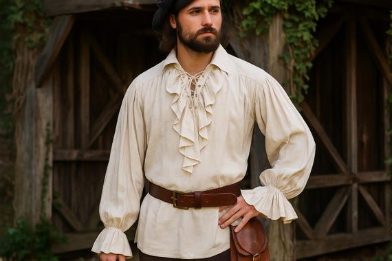 Renaissance Pirate Viking Tunic, Medieval Men's Retro Shirt, Ren Faire Puffy Sleeves Shirt, Larp Knight Warrior Tunic, Vintage Cosplay Shirt