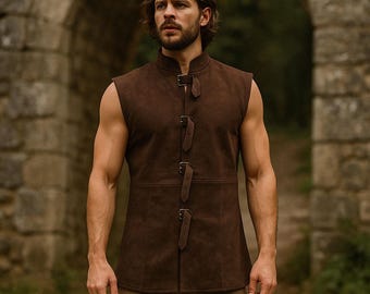 Medieval Knight Warrior Vest, Renaissance Pirate Viking Vest, LARP Vest for Ren Faire, Save 50% – Pick Your Color: Black or Coffee