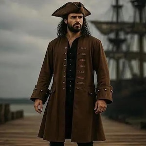 Kapten Swashbuckler Lajvkappa, Medeltida riddare Herr Lång Kappa, Renässans Viking Piratjacka, Retro Vintage Cosplay Kostymmantel