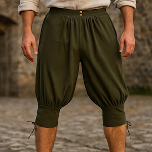 Mens Medieval Pirate Short Pants, Larp Viking Renaissance Pants, Ren Fair Cosplay Pants, Vintage Knee Length Pants, Celtic Landsknecht Pants
