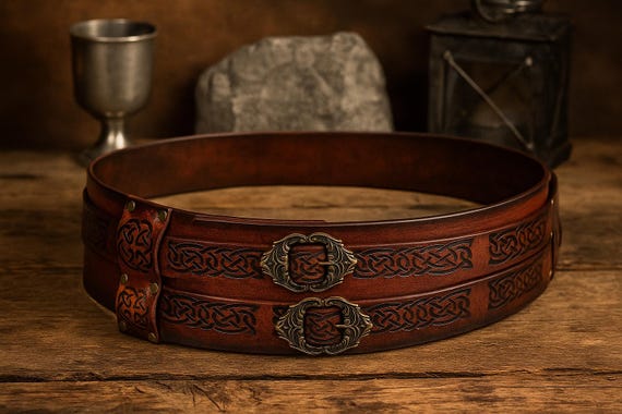 Renaissance Viking Buckle Belt, Medieval Wide Waist Larp  display picture 2