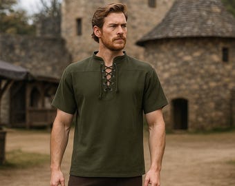 Medeltida renässansvikingskjorta, Ren Faire pirat-cosplaytunika, lajvkostymskjorta, retro riddare-krigare-tunika, estetisk vintageskjorta